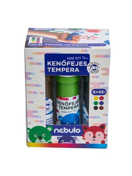 Tempera készlet, 6x45ml, kenőfejes, Nebulo