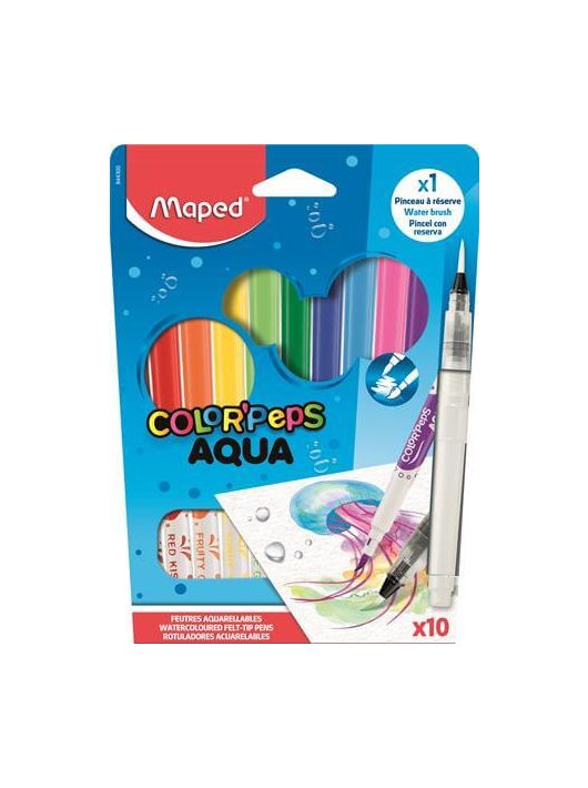 Aquarell filctoll készlet ecsettel, 10 db-os, 3,6 mm, ecsettel, Maped Color Peps Aqua