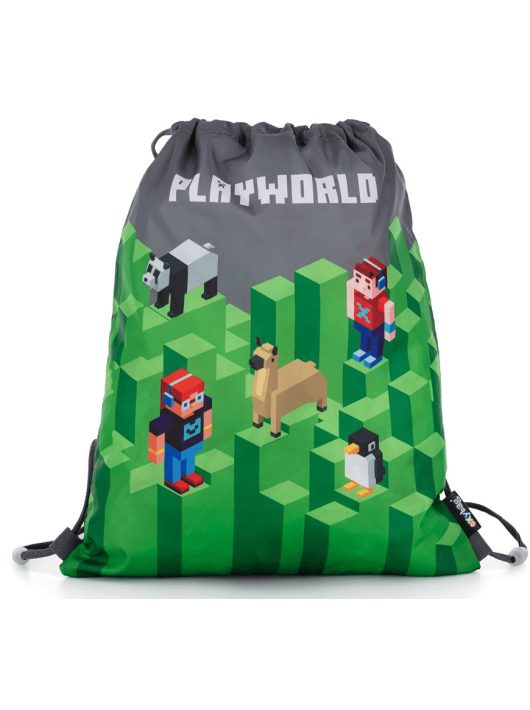 Minecraft mintás tornazsák 30x37cm, playworld, zöld-szürke