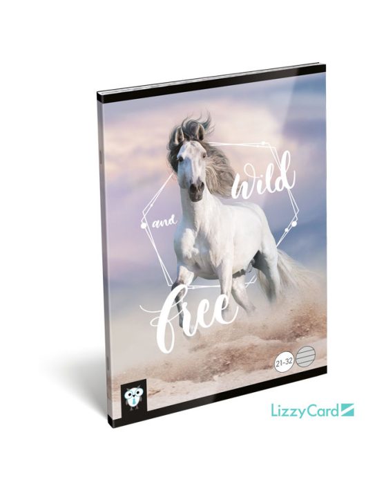 Lizzy Card lovas tűzött füzet A/5, 32 lap vonalas, Wild and Free, fehér ló