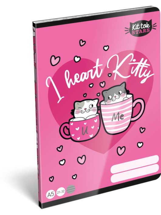 Kit Tok, Heart Kitty tűzött füzet A/5, 40 lap vonalas, cicás