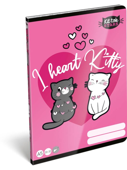 Kit Tok, Heart Kitty tűzött füzet A/5, 40 lap kockás, cicás