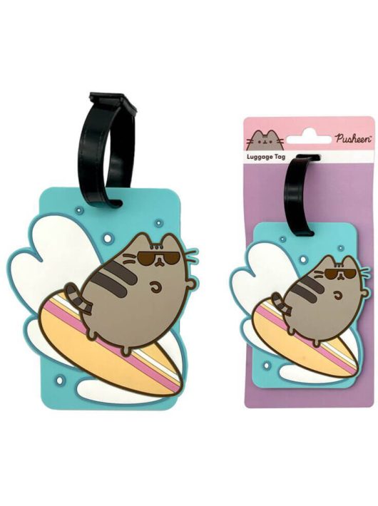 Pusheen cicás bőröndcímke, szörfös pusheen macska