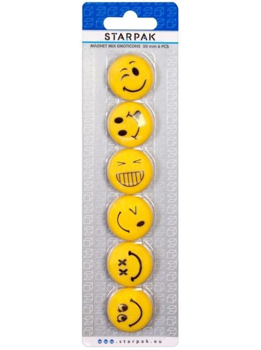 Smiley, emoji mágnes szett, 6 db-os, sárga